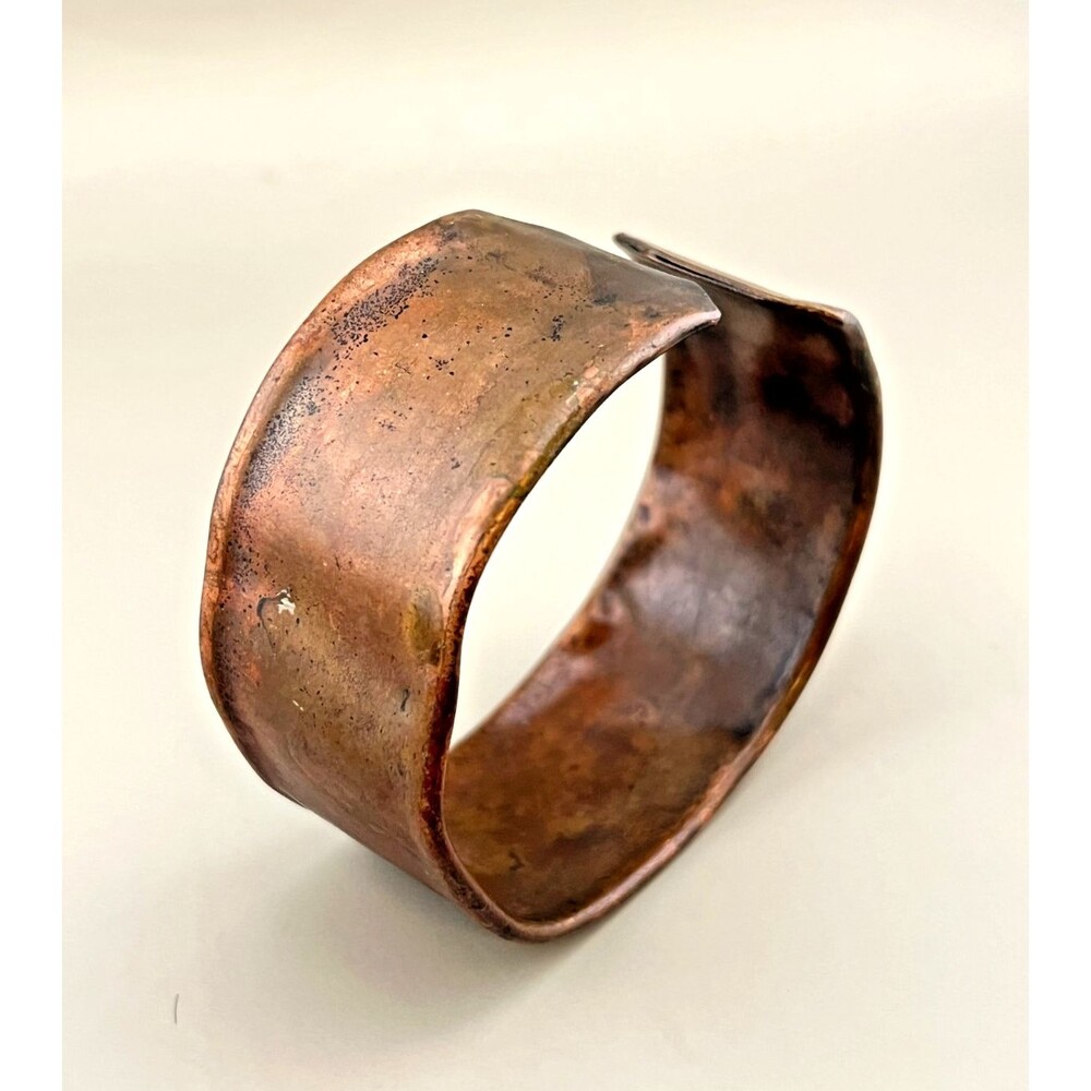 Vtg Handmade Copper Arm Cuff Wide Bracelet Aged Patina 9.25" Rustic Artisan